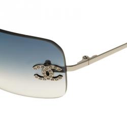 Pre Owned Chanel Black Embellished CC Rimless Sunglasses