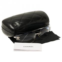 Pre Owned Chanel Black Embellished CC Rimless Sunglasses