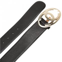 Pre Owned Chanel Black Leather CC Logo Buckle Wide Belt 90 CM