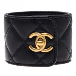 Chanel CC Turnlock Black Quilted Leather Cuff Bracelet