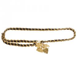 مملوكة مسبقًا Chanel Black and Gold Leather Icon Charms Chain Belt
