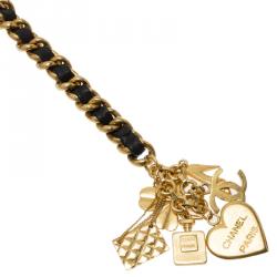 مملوكة مسبقًا Chanel Black and Gold Leather Icon Charms Chain Belt