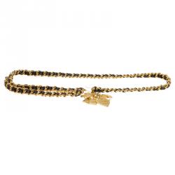 مملوكة مسبقًا Chanel Black and Gold Leather Icon Charms Chain Belt