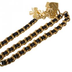 مملوكة مسبقًا Chanel Black and Gold Leather Icon Charms Chain Belt