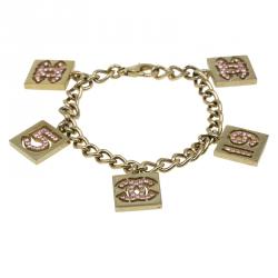 Pre Owned سوار شانيل رقم 5 بدلايات كريستال وردي ذهبي اللون