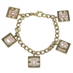 Pre Owned سوار شانيل رقم 5 بدلايات كريستال وردي ذهبي اللون