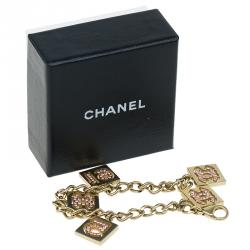 Pre Owned سوار شانيل رقم 5 بدلايات كريستال وردي ذهبي اللون