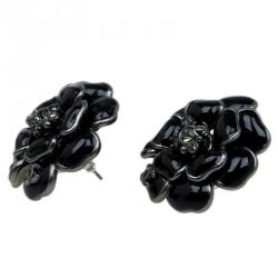 Chanel Black Camellia Stud Earrings