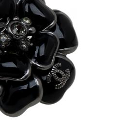 Pre Owned Chanel Black Camellia Stud Earrings