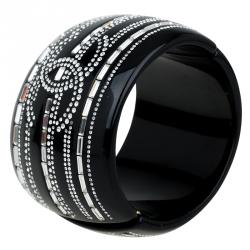 Chanel CC Crystals Black Resin Bangle Bracelet