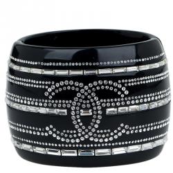 Chanel CC Crystals Black Resin Bangle Bracelet
