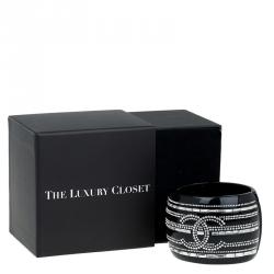 Chanel CC Crystals Black Resin Bangle Bracelet