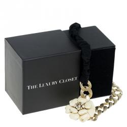 Pre Owned Chanel White Enamel Camellia Chain Headband