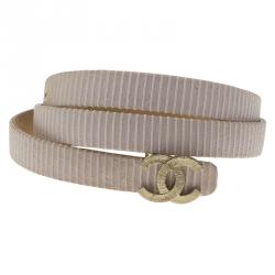 Pre Owned Chanel Blush Pink Satin CC Buckle Waist Belt 75CM