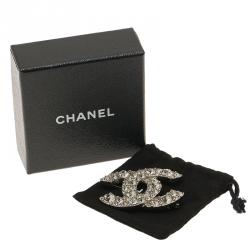 Pre Owned Chanel CC Crystal Silver Tone Medium Brooch