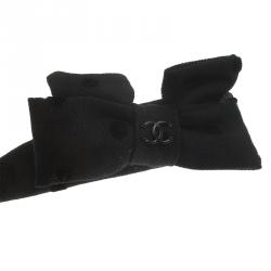 Pre Owned Chanel CC Black Polka Dot Bow Headband