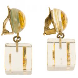 مملوكة مسبقًا Chanel CC Vintage Holographic Cube No 5 Resin Gold Tone Metal Dangle Clip on Earrings