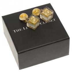 مملوكة مسبقًا Chanel CC Vintage Holographic Cube No 5 Resin Gold Tone Metal Dangle Clip on Earrings