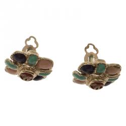 مملوكة مسبقًا أقراط شانيل CC وردة إيناميل متعددة الألوان ذهبية اللون بكلبس