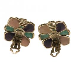 مملوكة مسبقًا أقراط شانيل CC وردة إيناميل  متعددة الألوان ذهبية اللون بكلبس