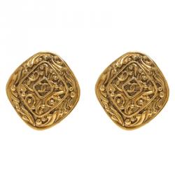 مملوكة مسبقًا أقراط شانيل فينتاج مشبك شكل معين ذهبي اللون