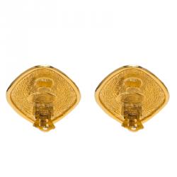 مملوكة مسبقًا أقراط شانيل فينتاج مشبك شكل معين ذهبي اللون