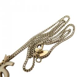 Pre Owned Chanel CC White Enamel Silver Tone Pendant Necklace