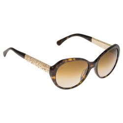 Chanel Tortoise Frame 5290 Embellished Oval Polarized Sunglasses