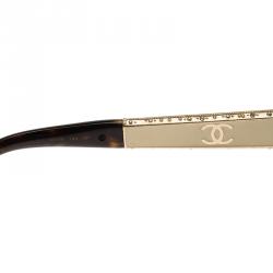 Pre Owned Chanel Tortoise Frame 5290 Embellished Oval Polarized Sunglasses