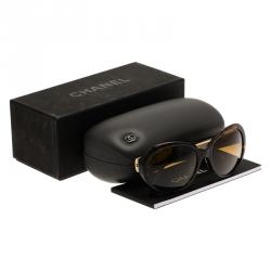Pre Owned Chanel Tortoise Frame 5290 Embellished Oval Polarized Sunglasses
