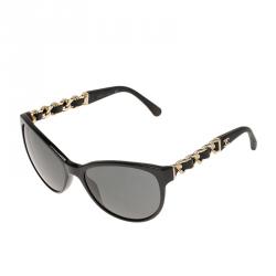 Pre Owned Chanel Black 5215 Chain Detail Cat Eye Sunglasses