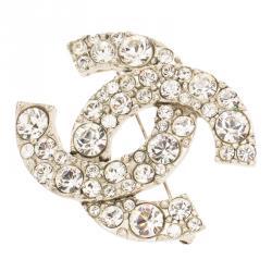 مملوكة مسبقًا Chanel CC Crystals Silver Tone Medium Pin Brooch