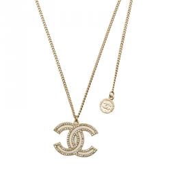 Chanel 100 Anniversary CC Crystals Gold Tone Pendant Necklace