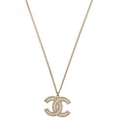 مملوكة مسبقًا Chanel 100 Anniversary CC Crystals Gold Tone Pendant Necklace