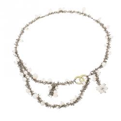 مملوكة مسبقًا Chanel CC White and Clear Beads Silver Tone Jewelry Belt