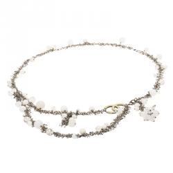 مملوكة مسبقًا Chanel CC White and Clear Beads Silver Tone Jewelry Belt