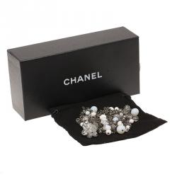 مملوكة مسبقًا Chanel CC White and Clear Beads Silver Tone Jewelry Belt