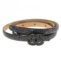 Pre Owned Chanel Black Sequin CC Skinny Belt 100 CM