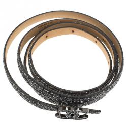 Pre Owned Chanel Black Sequin CC Skinny Belt 100 CM