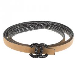 Pre Owned Chanel Black Sequin CC Skinny Belt 100 CM