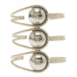 مملوكة مسبقًا Chanel CC Metallic Pearl Gold Tone Cuff Bracelet