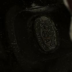 Pre Owned Chanel CC Black Lacquer Silver Tone Ring Size 52