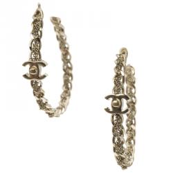 Chanel Chain Link Gold Tone Large Hoop Earrings