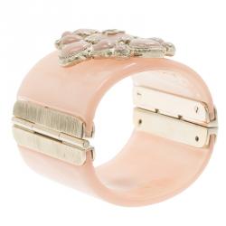 مملوكة مسبقًا Chanel CC Peach Resin Gold Tone Wide Cuff Bracelet 17cm