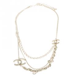 Pre Owned قلادة شانيل CC كريستال ذهبي اللون سلاسل متدرجة