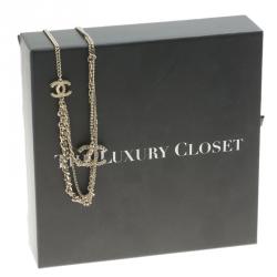 Pre Owned قلادة شانيل CC كريستال ذهبي اللون سلاسل متدرجة