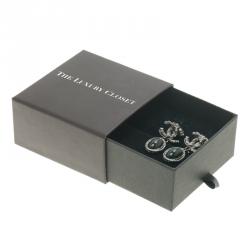 Pre Owned Chanel CC Black Cabochon Grey Tone Clip-on Drop Earrings