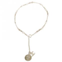 مملوكة مسبقًا Chanel CC No. 5 Enamel Pendant Gold Tone Chain Necklace
