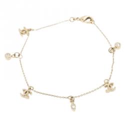 Pre Owned Chanel CC Logo Crystal Gold Tone Charm Bracelet