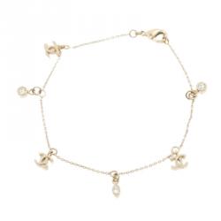 Pre Owned Chanel CC Logo Crystal Gold Tone Charm Bracelet